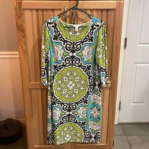 London Times Green and Blue Abstract Floral Dress